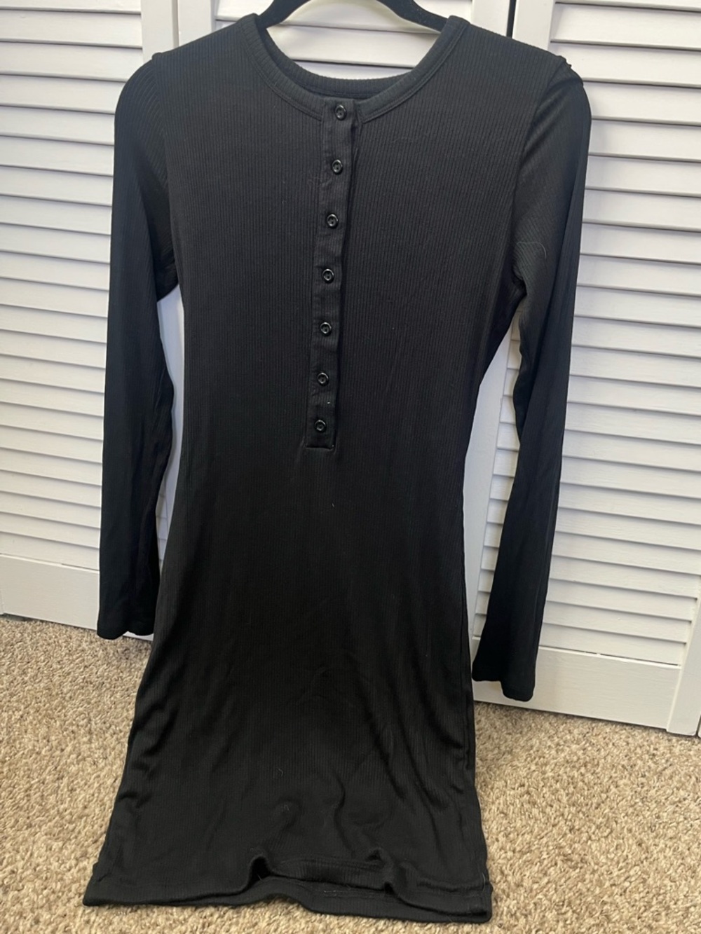 Skatie Black Ribbed Long Sleeve Henley Dress